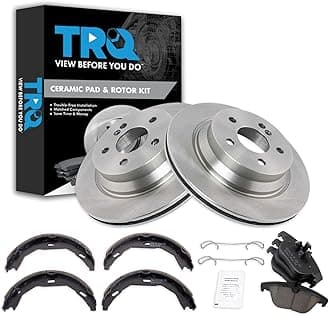 TRQ Rear Brake Pad & Rotor Kit Brake Pads Brake Rotor Parking Brake Shoe Set Ceramic Compatible with 2010-2014 Mercedes-Benz E350 2015 E400