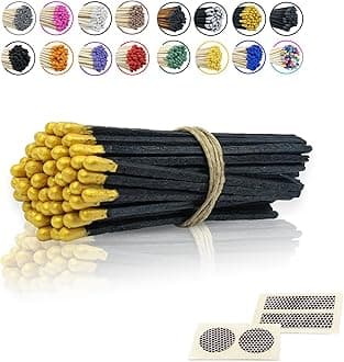 4" Inch Long Wooden Refill Matchsticks with Strike Stickers - Safety Matches Wholesale Bulk Loose by Chandler Studio (50 Pieces, Gold)