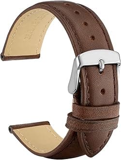 WOCCIVintage Leather Watch Straps with Stainless Silver Buckle, Replacement Band 14mm 15mm 16mm 17mm 18mm 19mm 20mm 21mm 22mm 23mm 24mm