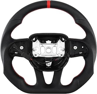 LOSCHEN Full Leather Steering Wheel for Dodge Upgrade D-shaped Flat-bottom Perforated Leather Steering Wheel with Heating for Dodge/Jeep Grand Cherokee/SXT/GT/RT/SRT/HELLCAT
