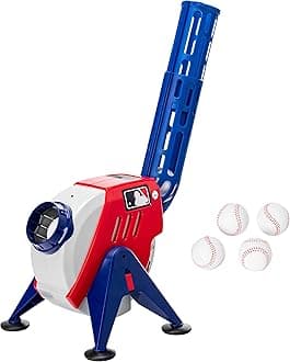 Plastic Baseball Pitching Machine for Kids Batting Practice - MLB Power Pitcher with Adjustable Speeds (White, Red ).
