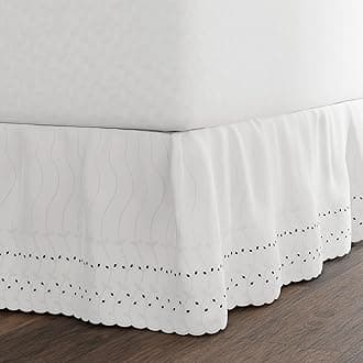 FRESH IDEAS Eyelet Bed Skirt Dust Ruffle Embroidered Details, Classic 14” drop length Gathered Styling, California King, White