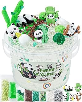 10 FL OZ Panda Clear Slime Bucket, Big Slime Kit with Clay, Slimes Party Favors for Kids, Glimmer Crunchy Slimes Includes 9 Packs of Add-ins, Sensory Experience DIY Toys for Girls and Boys Ages 8-12