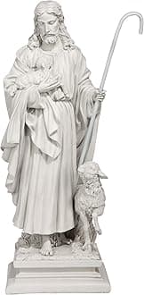 Design Toscano EU1785 Jesus the Good Shepherd Religious Garden Statue, Large, 71 cm, Polyresin, Antique Stone, Off White