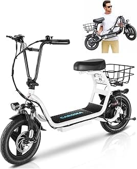 Electric Scooter for Adults with Seat, 800/1200W Motor, Max 30Miles Ranges&20Mph, 14" Fat Tire Foldable E-Scooter with Carry Basket, Dual Braking Dual Suspension, 300lbs Max Load