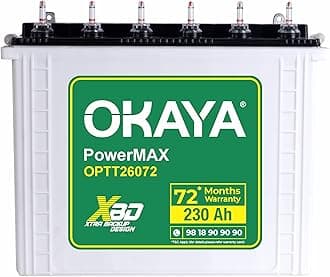 OKAYA PowerMAX OPTT26072 230Ah Tall Tubular Inverter Battery for Home, Office & Shops with Certified Extra Backup | Spillage Free & Low Maintenance Design | 72 Months Warranty