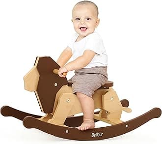 BelleurRocking Horse for Kids 1-3 Years Old, Premium Wooden Rocking Toy for Toddlers for Indoor & Outdoor Activities, Baby Horse Riding Toy for Birthday & Visit Gifts