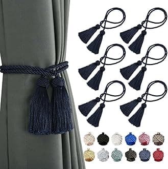 BEL AVENIR 6 Pack Curtain Handmade Tiebacks Decorative Curtain Holdbacks with Tassel… (Navy, 6 Pack)
