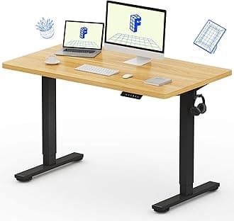 FLEXISPOT EN1 Whole-Piece Standing Desk 48 x 24 Inches Height Adjustable Desk Electric Sit Stand Desk Home Office Desks (Black Frame + Maple Top, 2 Packages)