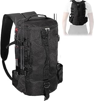 Backpack Fishing Tackle Storage Bag Fishing Gear and Equipment with Rod Holder Tackle Shoulder Sling Bag Backpack for Outdoor, Hunting, Hiking (Black)