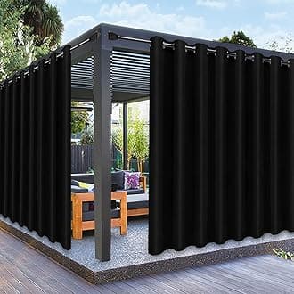 PureFit Outdoor Curtains for Patio Waterproof Weatherproof, UV and Fade Resistant Outside Curtains for Gazebo, Front Porch, Pergola, Sun Blocking Privacy Curtain, 120W x 95L inch, 1 Panel, Black