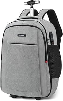lycheeConcealable Rolling Backpack-Adult Business Laptop Backpack with Wheels-20 inch Invisible Shoulder Strap Waterproof-Suitcase Travel Bag with reflective stripes,Grey