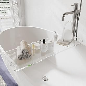 Bathtub Tray Clear Acrylic Bath Tub Tray Table, Bathtub Against Wall Anti-Slip Bathtub Caddy Tray, for Uxury Home Bathrooms Bathtub Caddy Bath Tub Table Caddy 29.9 * 7.87 * 1.18in