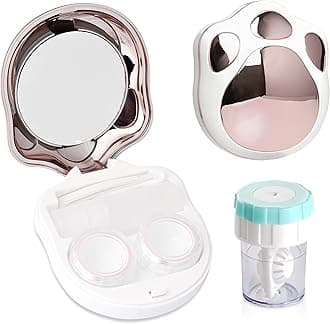 Contact Lens Travel Kit with Cleaner Washer, Portable Contact Box with Mirror Tweezers Remover Tool Solution Bottle for Daily Outdoor (Pink)