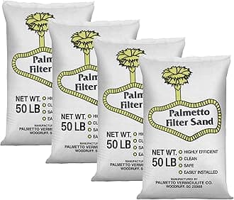 Palmetto 4 Pack Swimming Pool Filter Sand, 50 lb Bag – Natural Silica for Residential & Commercial Filtration Pump Systems – Screens Leaves, Oils, Dust & Hair for Clean and Clear Water