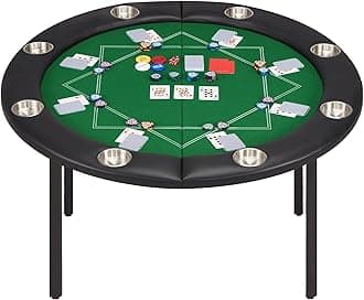 ECOTOUGE 8 Players Poker Table Foldable, Round Casino Texas Holdem Table with Stainless Steel Cup Holders & Faux Leather Padded Rails, Folding Gaming Table for Card Games, Green