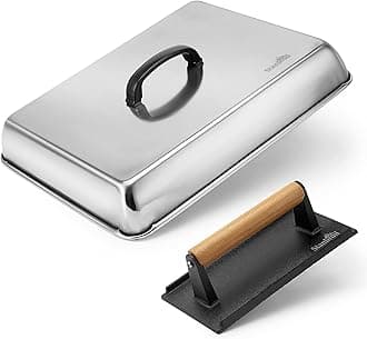 Stanbroil Melting Dome & Grill Press Kit- Stainless Steel Basting Cover Cheese Melting Dome with Cast Iron Burger Bacon Press for Flat Top Griddle Grill Indoor/Outdoor