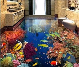 self Adhesive 3D Flooring Tropical Fish Underwater World Photo Wallpaper 3D Floor Tiles Wallpapers for Living Room 3D floor-250 * 175cm