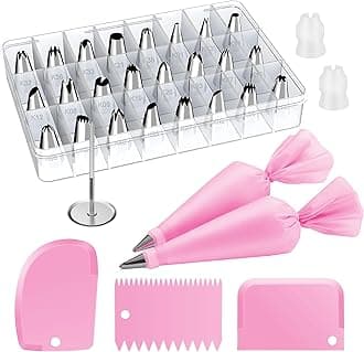 32-Piece Piping Bags and Tips Set with 24 Icing Piping Tips, 2 Reusable Pastry Bags 12 Inch, Reusable Piping Icing Bags and Tips, Cake Decorating Kit for Frosting Cookie, Cupcake