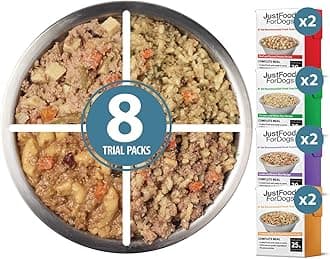 JustFoodForDogs Pantry Fresh Dog Food Variety Pack, Complete Meal or Topper, Beef, Chicken, Turkey, & Lamb Human Grade Recipe - 12.5 oz (Pack of 8)