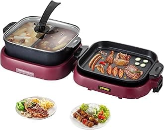 VEVOR 2-in-1 Electric Casserole Grill 2100W Multifunctional Barbecue Casserole Foldable Korean Barbecue 3.6L Casserole Grill for Easy Cleaning 70 x 29 x 25.5 cm Electric Pan for 8 People