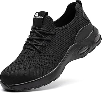 LIWEGHT Safety Shoes for Men Women Non-Slip Steel Toe Cap Trainers Mesh Breathable Lightweight Comfortable Puncture Proof Industrial Factory work Protective Black Sneakers