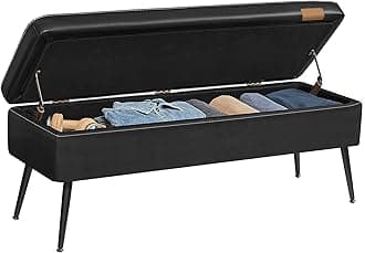 VASAGLE EKHO Collection - Storage Ottoman Bench, Entryway Bedroom Bench, 15 Gallons, Synthetic Leather with Stitching, Mid-Century Modern, Safety Hinges, Loads 660 lb, Ink Black ULOM074B01