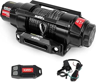 New 6000LBS IP68 Waterproof Electric Winch Boat Trailer Winch with 2 in 1 Wireless Remote Synthetic Rope 1/4 in x49.8ft Hook Automatic Braking Powersports Off Road