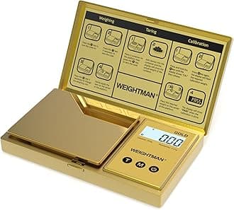 WEIGHTMAN Digital Scale Gram 200g/0.01g Pocket Scale Gold Titanium Plating LCD Backlit Display Mini Jewelry Scale with 6 Units Auto Off Tare Function for Food Herb Coins Battery Included