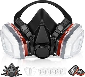 Half Facepiece Respirator Mask with Filters - Gas Mask for Chemicals, Paint, Dust, Formaldehyde, Sanding, Polishing, Woodworking, Organic Vapors, Epoxy Resin (Black)