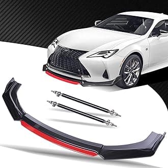 Universal Front Bumper Lip Body Kit, Black&Red ABS Front Spoiler Front Bumper Lip Splitter Body Kit with 8”-10“ Black Strut Rods