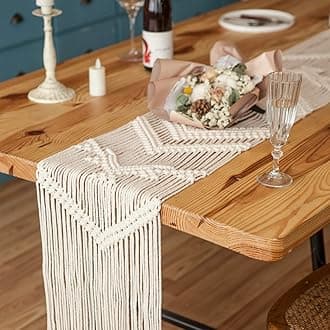 100 Inches Boho Macrame Table Runner Woven Thanksgiving Christmas Party Decor Handmade Linen Placemats with Tassels Home Decoration for Dining Room Kitchen, 12 x 100 Inches