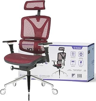 Nouhaus Ergonomic Office Chair Lumbar Support Aluminum Alloy Backrest, High Back Mesh Computer Desk Chair with Adjustable Headrest, 4D Armrest and Premium Wheels(ErgoPRO,Burgundy)