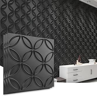 PVC 3D Wall Panel Interlocked Circles in Matt Black Cover 32 Sq.ft, for Interior Ceiling and Wall Decor for Residential or Commerical, 19.7''×19.7''