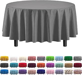 Exquisite 12-Pack Premium Plastic Tablecloth 84in. Round Table Cover - Silver