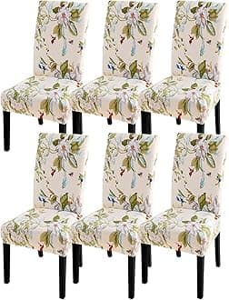 Styleys Elastic Chair Cover Stretch Removable Washable Short Dining Chair Cover Protector Seat Slipcover (Set of 6, Beige Flowers, SD3216)