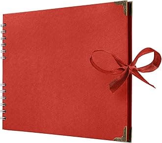 Bstorify Square Scrapbook Photo Albums 50 Pages (28 x 22 Cm) Red Thick Paper, Hardcover, Ribbon Closure - Ideal for Your Scrapbooking Albums, Art & Craft Projects (Red, 28 x 22 Cm)