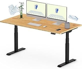 FLEXISPOT E6 Pro Oval Leg Dual Motor 3 Stages Bamboo Electric Standing Desk 55x28 Inch Whole-Piece Board Height Adjustable Electric Sit Stand Up Desk (Black Frame + Bamboo Desktop)