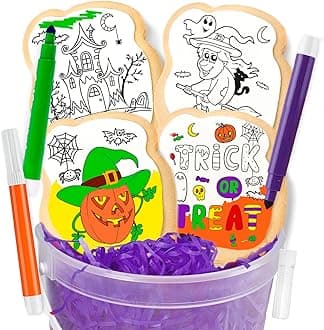 Halloween Cookies Decorating Kit Coloring Gift For Kids Food | 4 Jumbo Cookies + 3 Edible Markers | Individually Wrapped | Activities Pumpkin Witch Ghost Holiday Fall