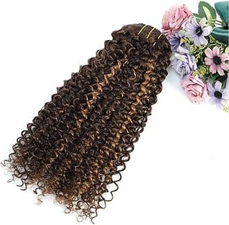 4/30 Brown Kinkys Curly Real Hair Extensions Clip in Human Hair for Black Women, Urbeauty 12 Inch Curly Clip In Hair Extensions 10Pcs/Set For a Full Head Ombre Curly Hair Extensions 10a Hair