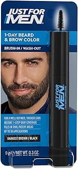 Just For Men 1-Day Beard and Brow Colour Brush, For Instant 1-Step Grey Coverage, Brush-In, Wash-Out, For A Thicker Well-Defined Look, Dark Brown