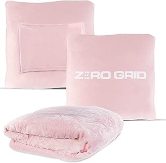 Zero Grid Lightweight Travel Blanket – Premium Compact Wearable Airplane Blanket with Neck Snaps, Cozy Foot Pockets, Zipper Pouch, converts to Soft Pillow for Ultimate Comfort - Rose