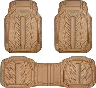 CAR PASS Tire Tread DeepDish Rubber Floor Mats for car Heavy Duty car mats All Weather, Universal XL~M Trim to Fit for Truck SUV Vehicle Automotive, Waterproof car mats 3 piece Solid Beige