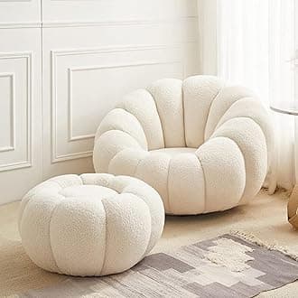 Lamb Fleece Sofa Set Modern Nordic Flower Minimalist Style Sofa for Living Room Furniture (Single Seater & Footstool)