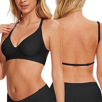 BOUFORLow Back Bra Low Cut Deep V Bra Convertible Bralettes Padded Wireless Push Up Back Smoothing Backless Multiway Bra