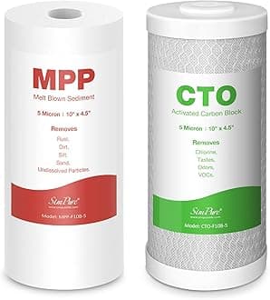 SimPure2-Stage 10" x 4.5" Whole House Water Filter Replacement Cartridges, 5 Micron Sediment and Carbon Water Filters Combo, for GE FXHTC, GXWH40L, WGB21B, FP15B, FC15B, 2-Pack