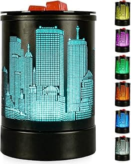 New York City Wax Melts Warmer with 7 Colors LED Lighting Oil lamp Black Metal Scented Wax Burner for Home Decor