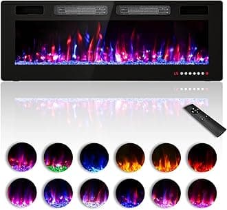 Zionheat 50 inches Electric Fireplace-Wall Fireplace for Living Room-Fireplace Freestanding/Inserts/Wall Mounted with Remote Control, Timer, Dimmer, 12 Flame Colors, 750/1500W, Ultra Thin