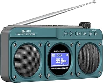 SEMIER Small Digital FM Radio Bluetooth Speaker, Handheld Rechargeable Radio Wireless Speaker, LCD Display, Double Speakers, Headphone Jack, Support USB/Micro SD Card MP3 Play for Home Outdoor (No AM)