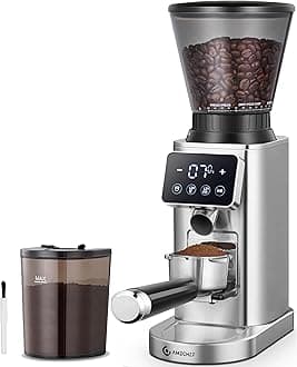 AMZCHEFCoffee Grinder, Coffee Bean Grinder for Home Use with Precise Grinding, LED Control Panel, Detachable Funnel Stand, Anti-static Design, 48 Grind Settings, silver